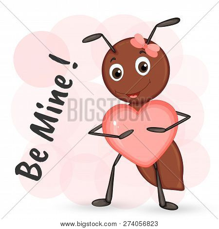 Cartoon Set With Animals And Lettering For Valentine S Day. Stickers In The Ant.