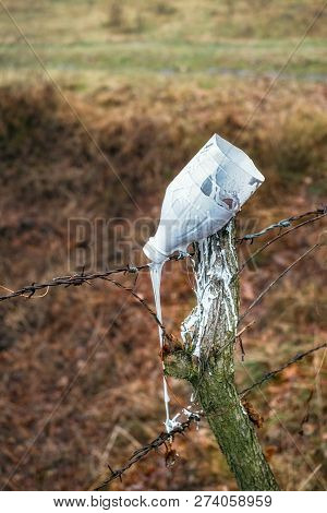 The Paint Flowing From A Plastic Bottle Infuses Into A Spile