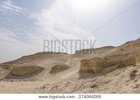 Sand Dunes Against The Sky. Beautiful Desert Landscape. Desert Close-up. Udean Desert Located On The