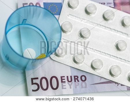 Some Medications On A Ticket Of Euro, Conceptual Image Copay Health