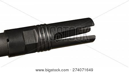 Flash Hider On An Ar-15 Isolated On A White Background