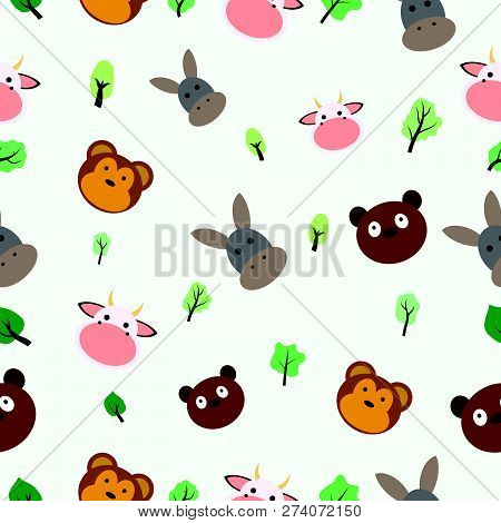 Hand Draw Trees And Animal  Vector,seamless Vector Pattern With Trees,esp10
