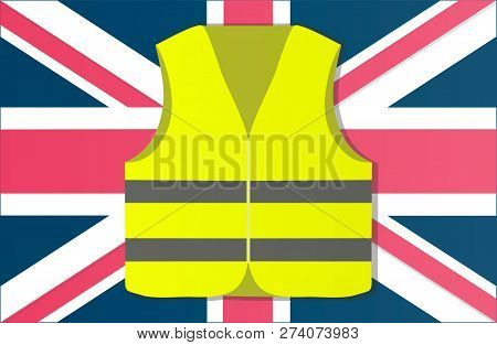 Protest Yellow Vests In The Capital Of England London. Vector Illustration Of Events.
