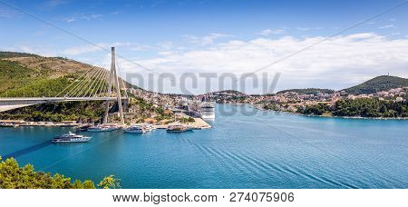 Panorama Of Impressive Franjo Tudman Bridge In Dubrovnik, Croatia