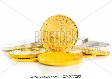 Closeup Of Golden Krugerrand Standing On Edge