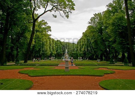 Summer Garden In Saint Petersburg In Summer, Russia