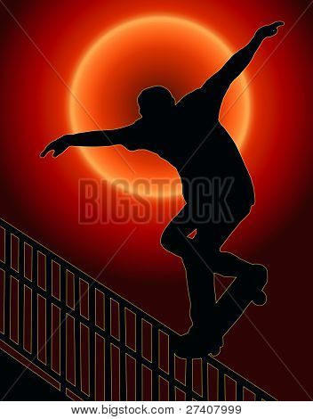 Kaykay Nosegrind demiryolu günbatımı geri