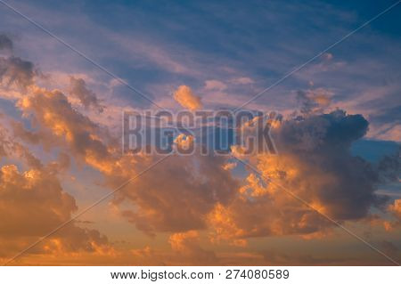 Dramatic Sky With Stormy Clouds At Sunset