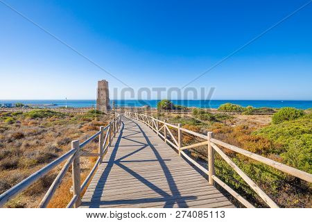 Footpath To Thieves Tower In Artola Natural Park Next To Mediterranean Sea In Malaga
