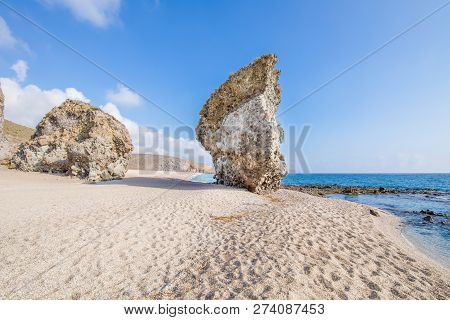 Seaside And Great Rock In Beach Of The Dead People In Cabo De Gata Almeria