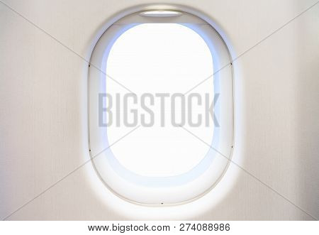 Airplane Window From Interior Of Aircraft. Business Travel Template For Your Ideas Of View Through P