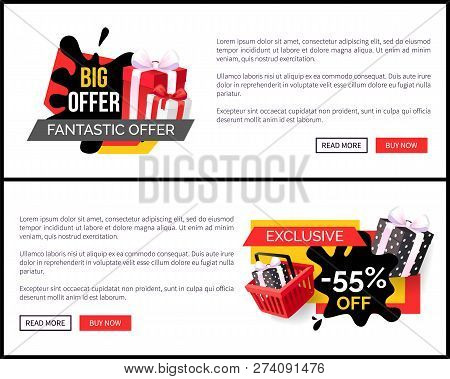 Shopping Products Sellout 55 Off Price Vector Web Site Templates. Presents And Gifts In Shopping Bas