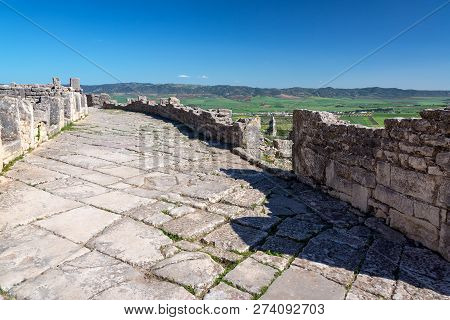 Ancient Roman Street In The Ruined City Of Dougga Near Teboursouk, Tunisia