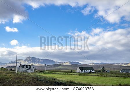 Autumn Countryside Landscape Of The Staffin Area With The Quiraing In Background - Isle Of Skye, Sco