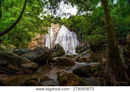 Namaung Waterfall Landscape On Koh Samui In Thailand