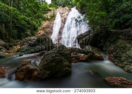 Namaung Waterfall Landscape On Koh Samui In Thailand