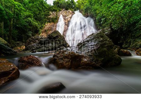Namaung Waterfall Landscape On Koh Samui In Thailand