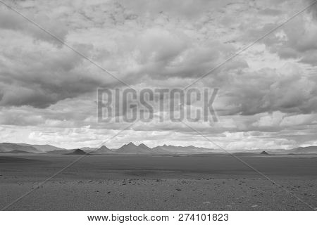 Desolate Landscape Along Central Highlands Of Iceland. Iceland Panorama. Route F907