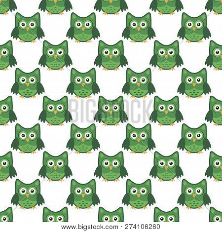 Owl Stylized Art Seemless Pattern Green White Colors