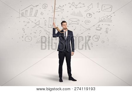 Young burnout businessman with flying documents concept