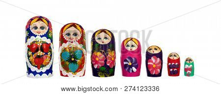 Russian Dolls Babushkas Matryoshkas isolated on a white background 
