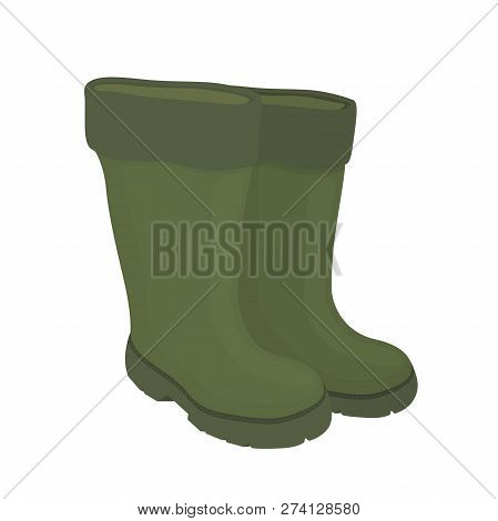 Vector Cartoon Boots For Fishing, Hunting. Rubber Waterproof Footwear For Autumn, Spring. Fisher Wad