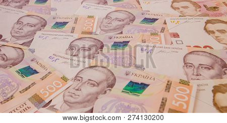 Background With New Banknotes Ukrainian Hryvnia. Inflation, Business. Econimics And Finance Theme