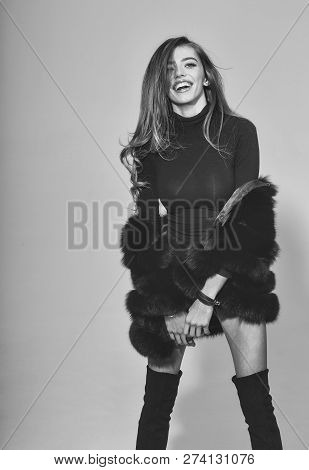 Young Pretty Woman Or Cute Sexy Girl With Long Beautiful Curly Blonde Hair And Adorable Happy Smilin