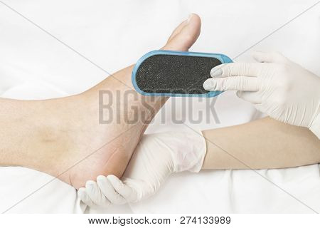 Process Of Pedicure At Beauty Salon Close Up
