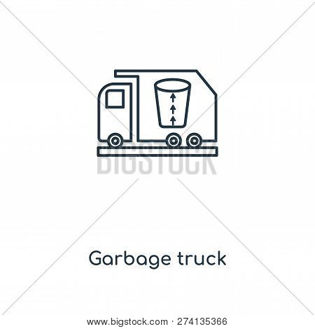 Garbage Truck Icon In Trendy Design Style. Garbage Truck Icon Isolated On White Background. Garbage 