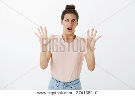 Wow Slow Down Dude. Shocked Stunned And Digusted Young Attractive Female Reacting To Shocking Creepy
