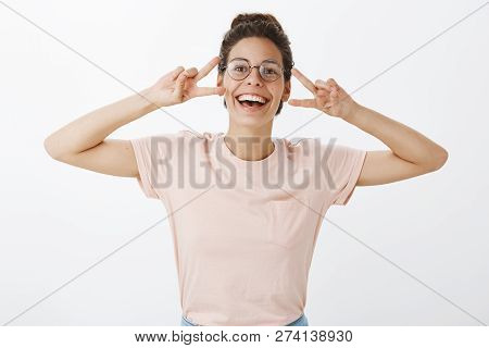 Mood Boosts After Eating Tasty Food Let Us Have Fun. Joyful Charismatic And Carefree Young Beautiful