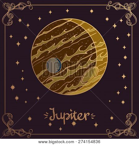 Jupiter. Stylized Illustration Of Jupiter In Hand Drawing Style. The Symbols Of Astrology And Astron