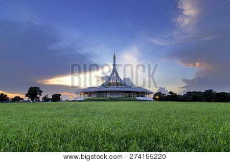 Shaped Building Nine Equilateral Triangles. Park In Bangkok.