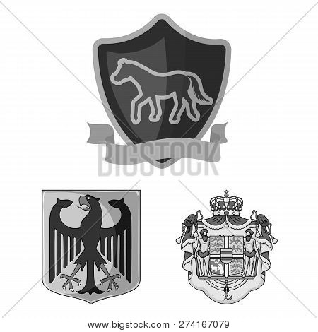 Vector Illustration Of Heraldic And Crown Sign. Collection Of Heraldic And Arms Vector Icon For Stoc