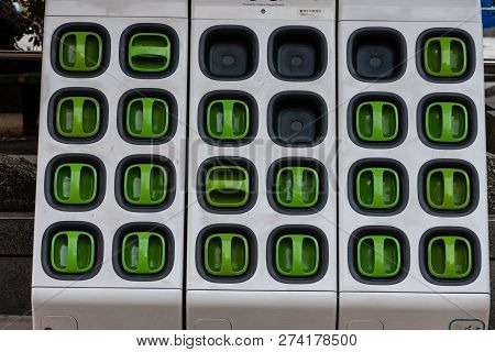 Taipei, Taiwan - Dec 1, 2018: Charging Station For Battery Packs Of Taiwan-based Gogoro Electronic S