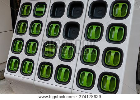 Taipei, Taiwan - Dec 1, 2018: Charging Station For Battery Packs Of Taiwan-based Gogoro Electronic S