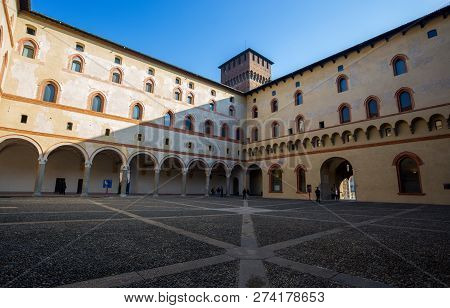 Milan, Italy, December 5, 2018 - Rocchetta Courtyard In Sforzesco Castle In Milan, Italy