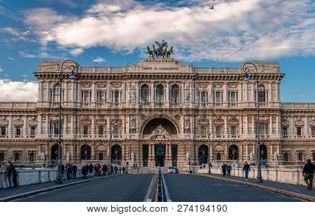 Rome / Italy - December 1 2018: The Palace Of Justice Seen From The Ponte Umberto I.