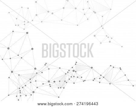 Gometric Plexus Structure Cybernetic Concept. Network Nodes Greyscale Plexus Background. Nodes And L
