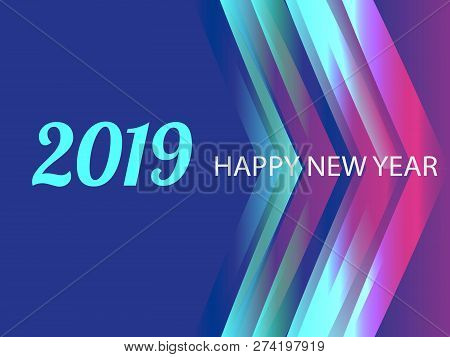 Creative Design Of A New Year Card In 2019 On A Modern Background. Bright Poster In The Style Of Mem