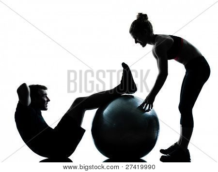jeden pár muž žena cvičení cvičení aerobic fitness postoj celé délce silouhette studio ISO
