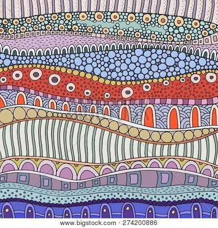 Tribal Background With Doodle Waves. Hand Drawn Design Element For Card, Flyer, Poster, Creative Inv