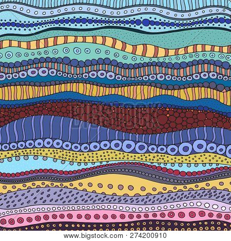 Tribal Background With Doodle Waves. Hand Drawn Design Element For Card, Flyer, Poster, Creative Inv