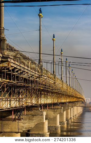 Maintenance Of Paton Bridge Across The Dnepr River. Kiev Ukraine