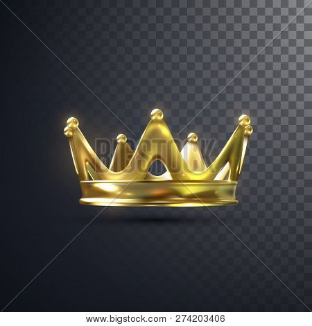 Golden Crown Isolated On Transparent Background. Realistic Vector Illustration. Monarchy Sign. Royal