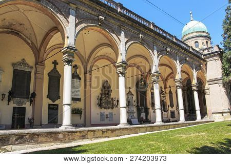 Zagreb, Croatia - 2013: The Arcades Along Mirogoj Cemetery Are The Last Resting Places Of Many Famou