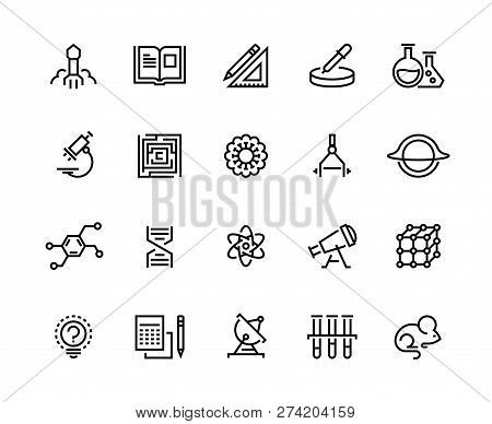 Science Line Icons. Laboratory Equipment Physics Chemical Biology Research. University Education, Sc