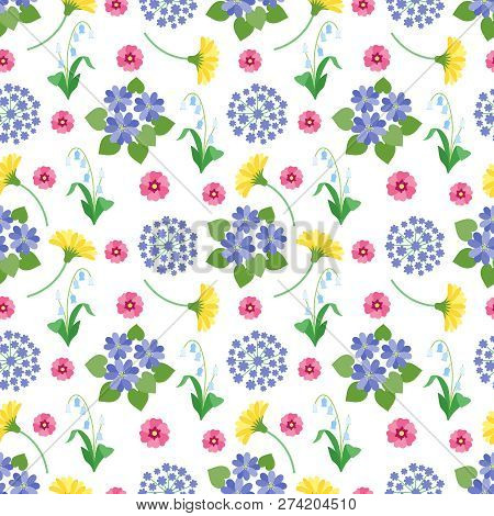 Floral Seamless Pattern. Spring And Summer Garden Flowers Botanical Romantic Vector Print Vintage Te