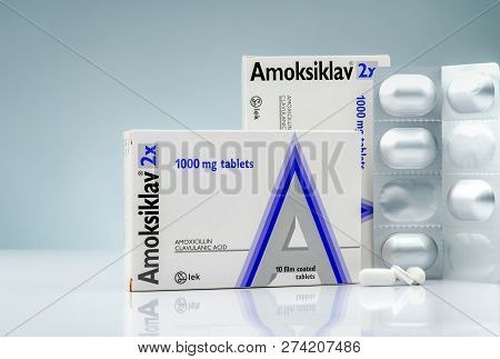 Chonburi, Thailand-october 14, 2018 : Amoksiklav 2x 1000 Mg Film Coated Tablets. Amoxicillin And Cla